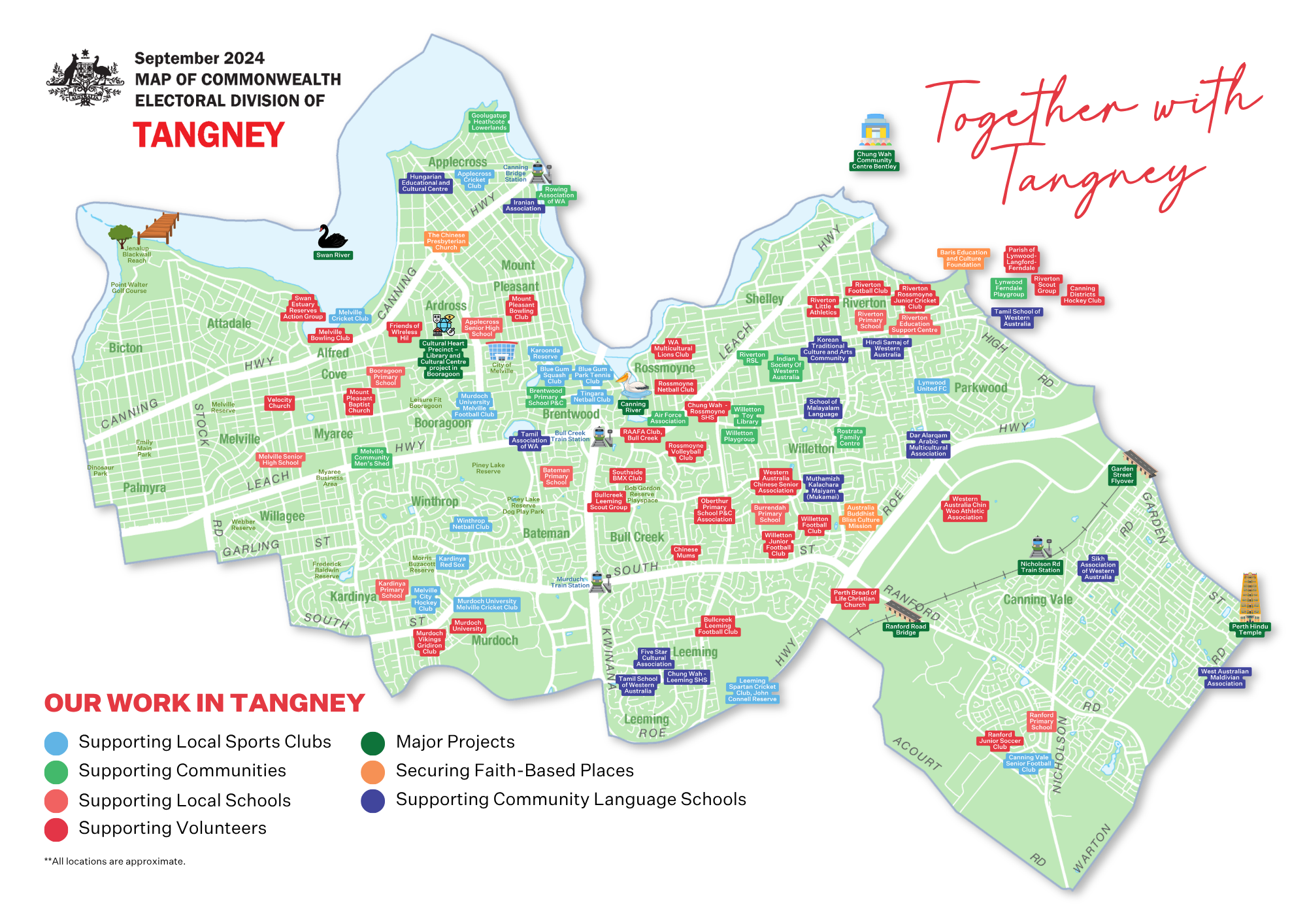 A map detailing Tangney local achievements by Sam Lim MP.